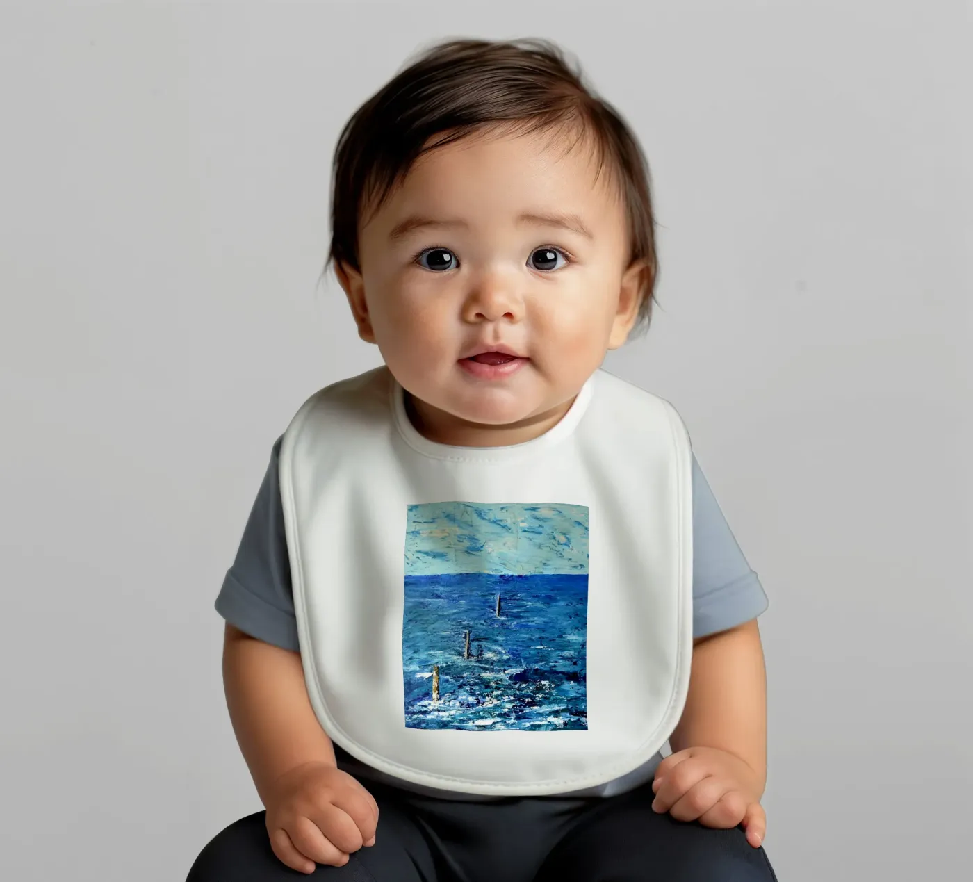 ABSOLUTE BLUE. baby slabbetje van Thierry Vobmann Abstract painting