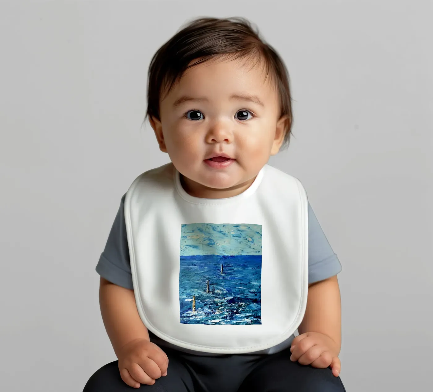 ABSOLUTE BLUE. baby slabbetje van Thierry Vobmann Abstract painting