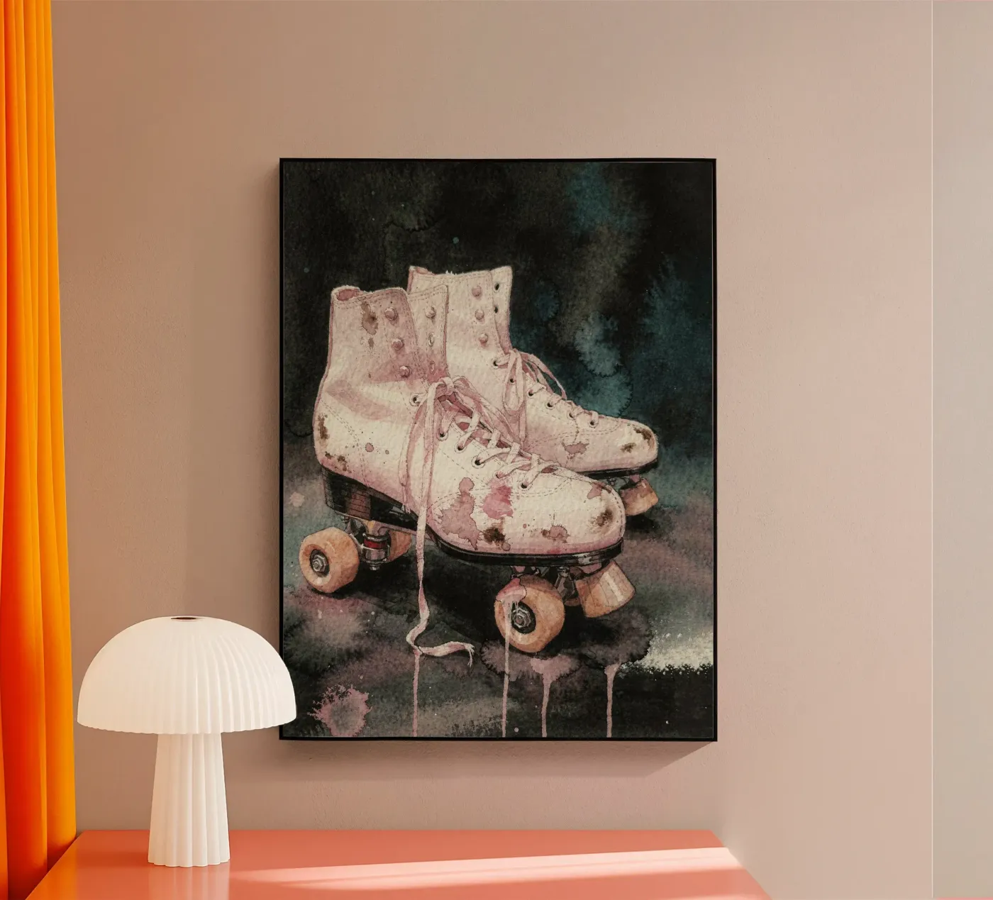 Vintage rolschaatsen met verfspatten acryl van 🎁 NOBELART