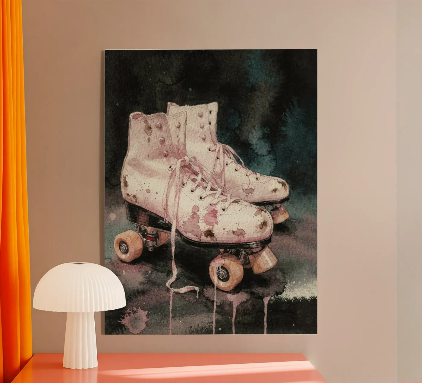 Vintage rolschaatsen met verfspatten acryl van 🎁 NOBELART
