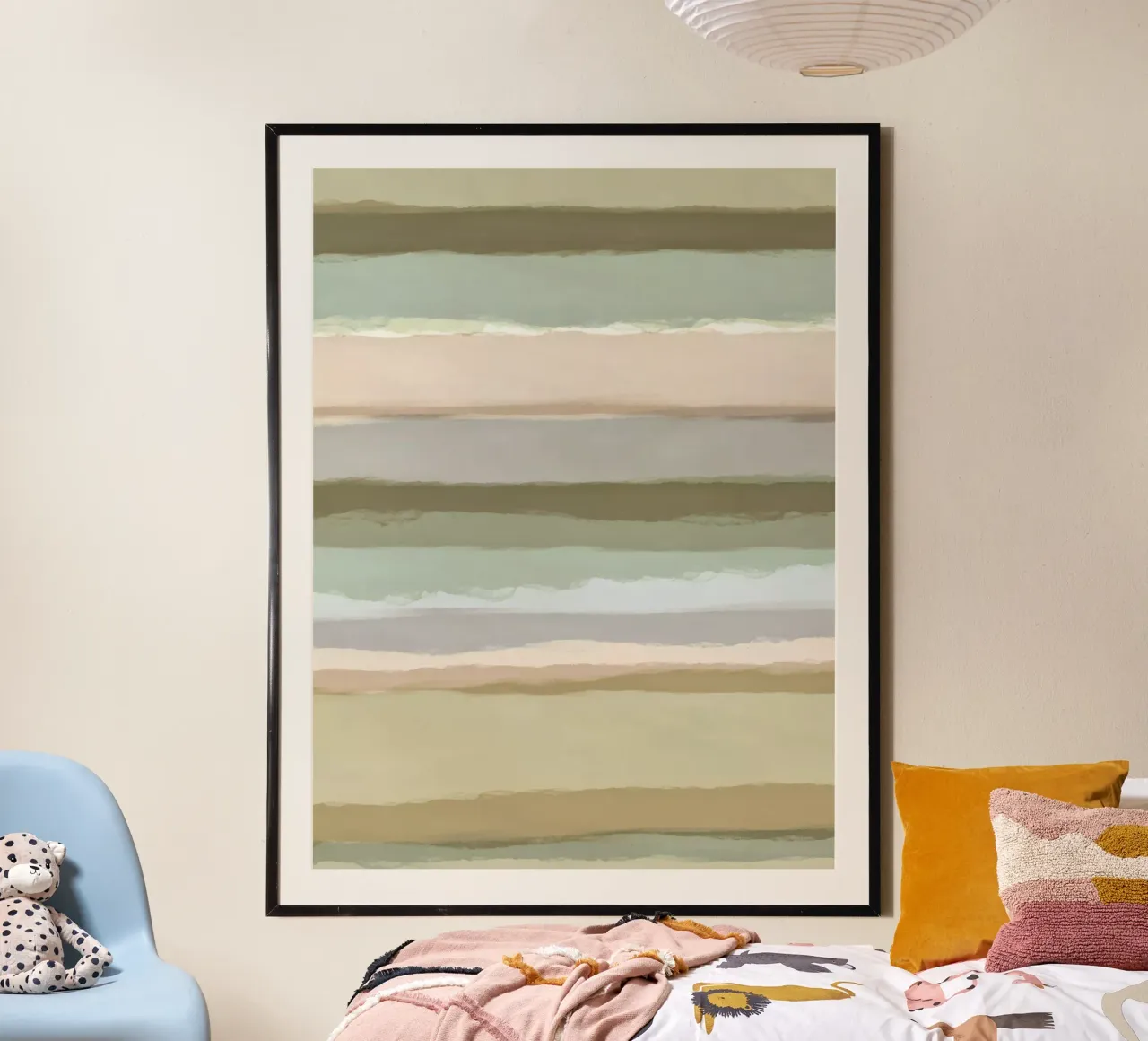 Strips 1A | Green Pastel Minimalism poster con telaio in plastica da sabidussi