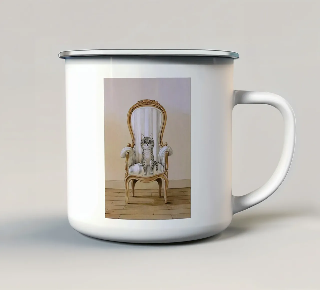 cat on chair tazza in smalto da ryan