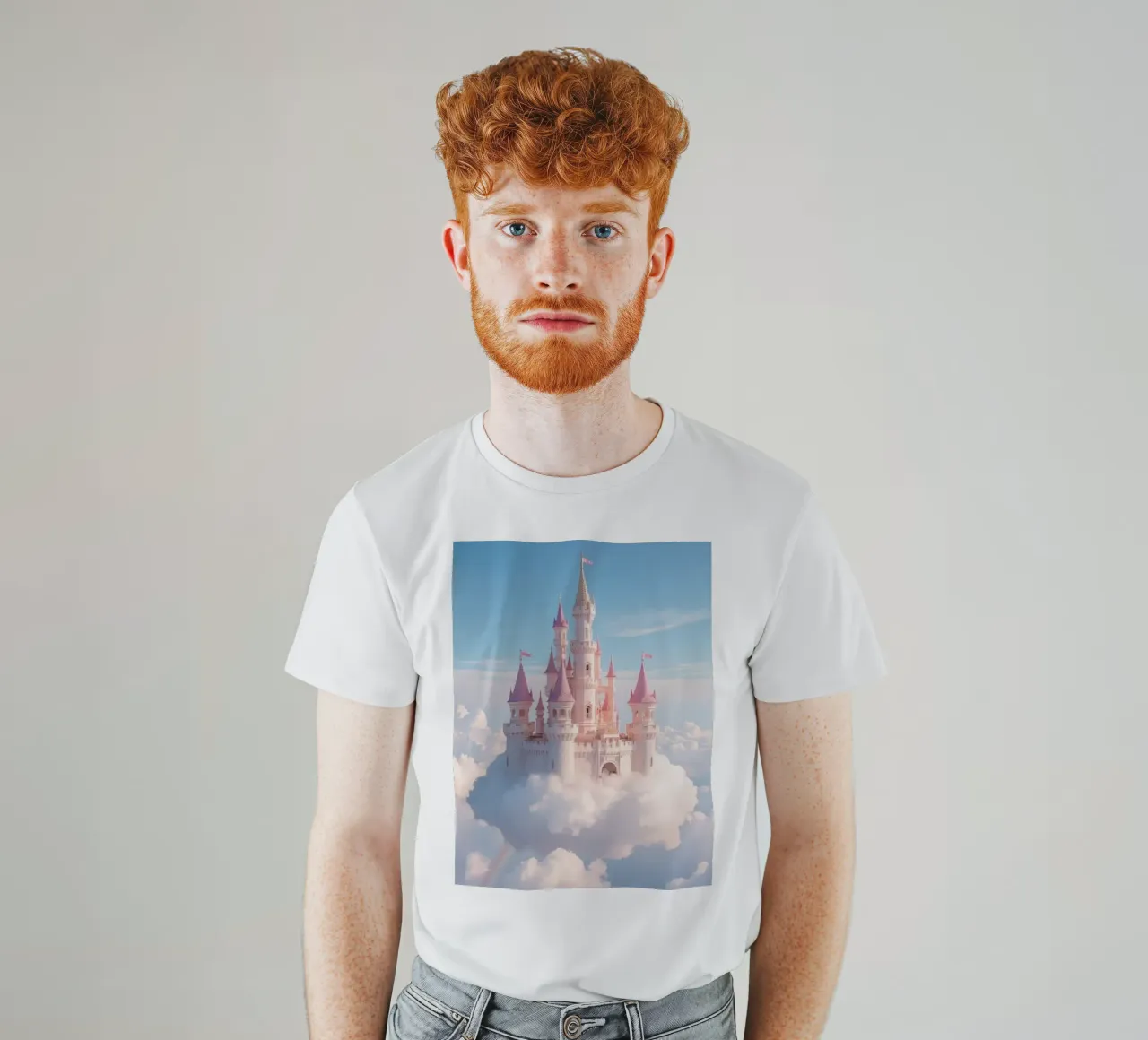 Castle floating on clouds with rainbow t-shirt by DesignDoodle
