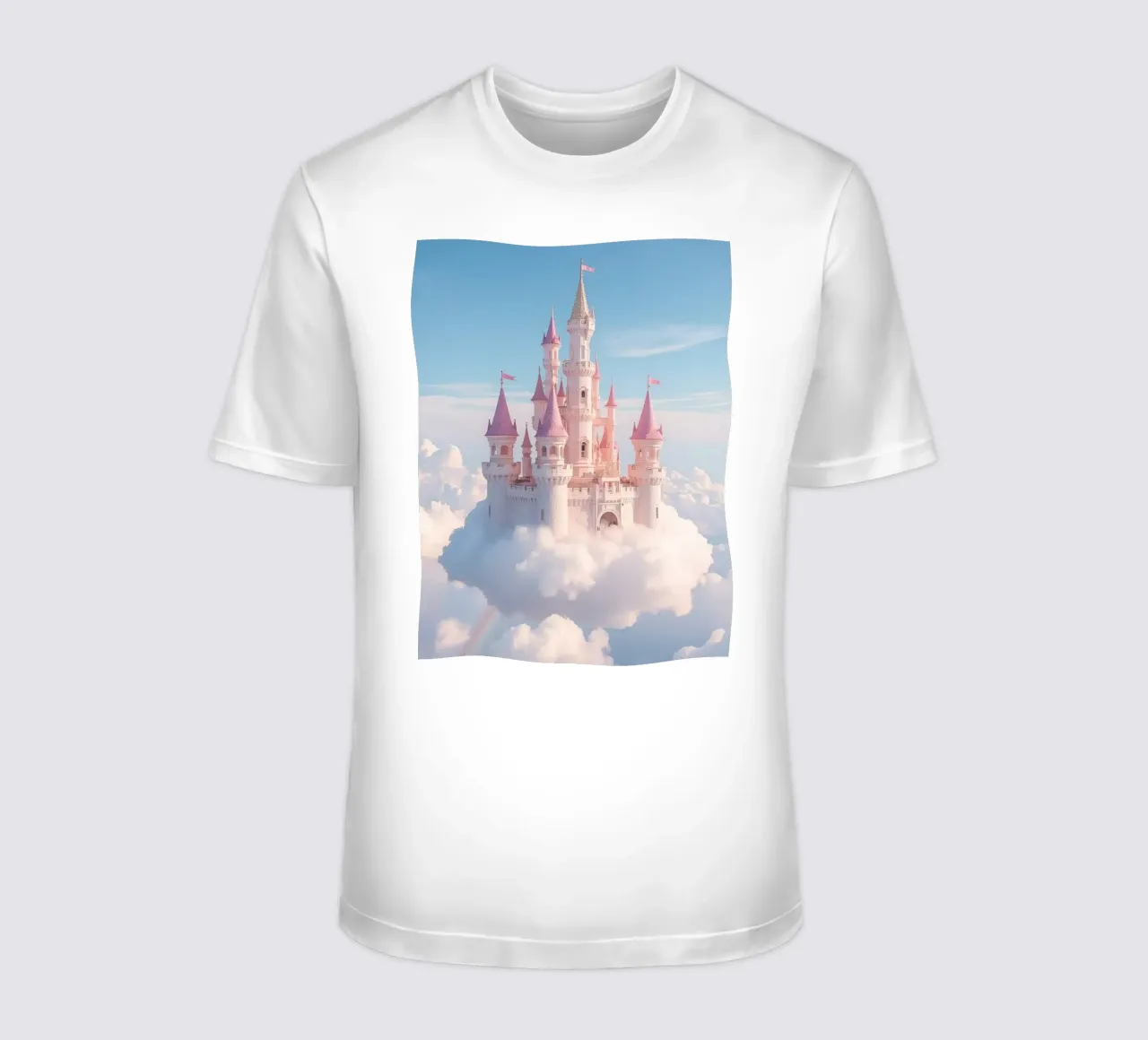Castle floating on clouds with rainbow t-shirt by DesignDoodle