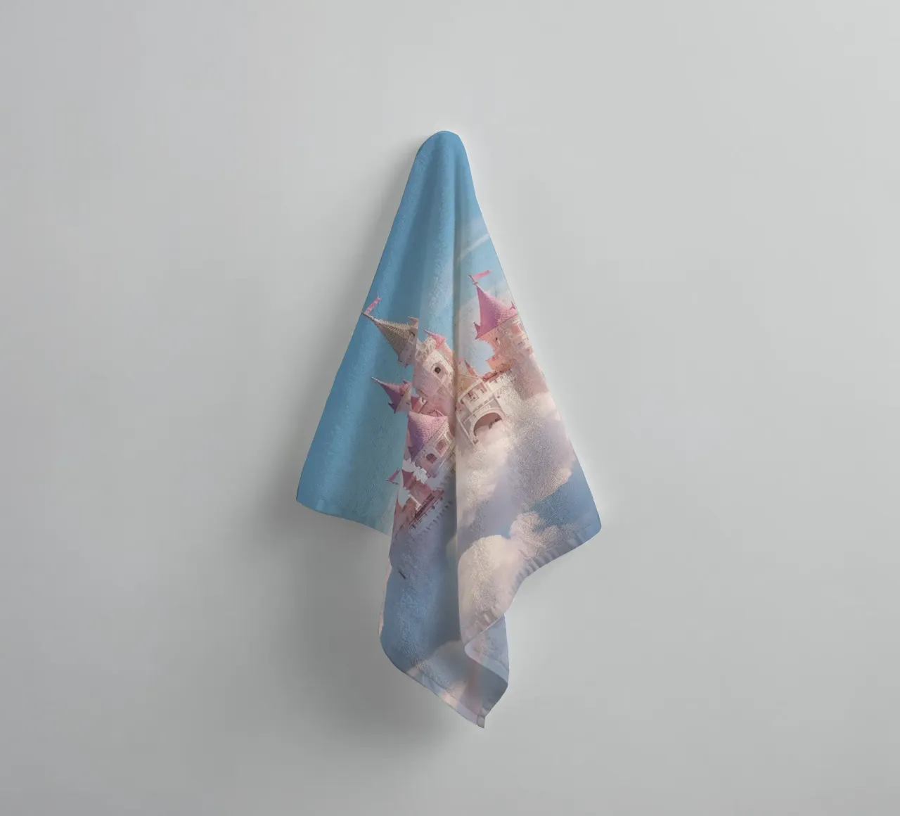 Castle floating on clouds with rainbow towel by DesignDoodle