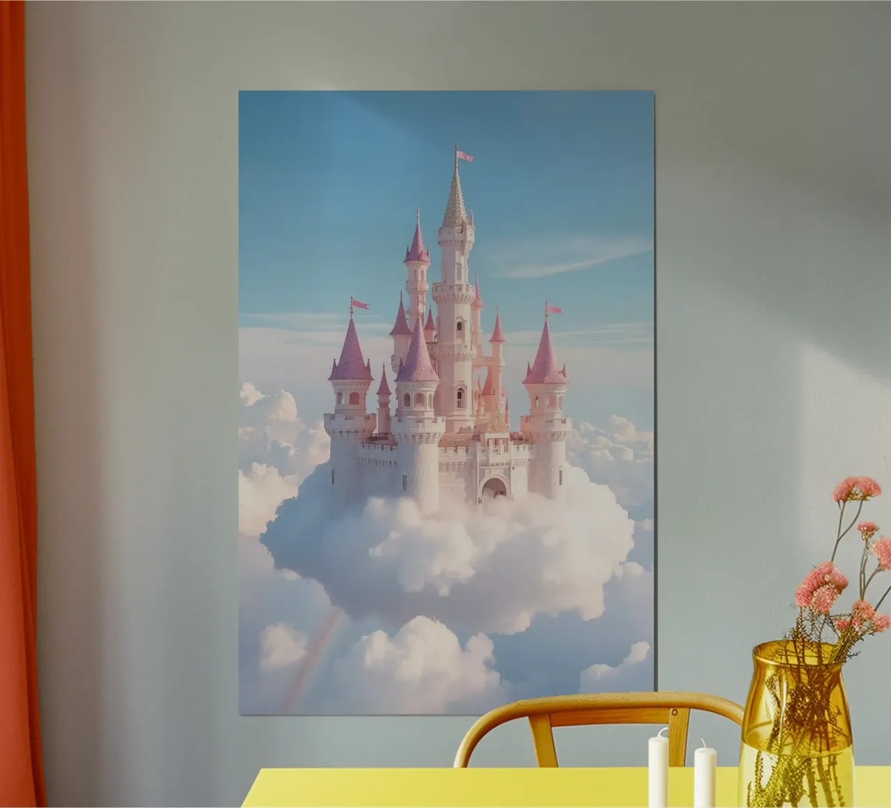 Castle floating on clouds with rainbow hahnemühle by DesignDoodle