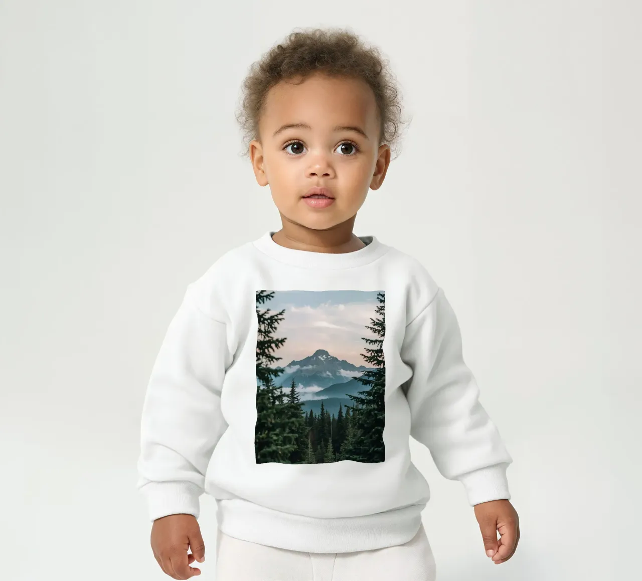 Bosque de coníferas que enmarca un pico nevado sudadera de bebé de DesignDoodle