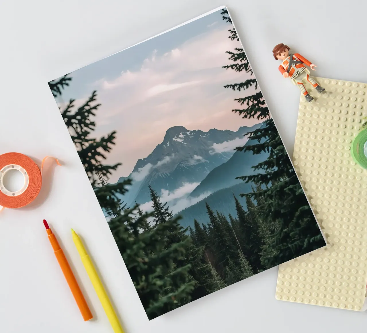 Coniferous Forest Framing Snow-Capped Mountain Peak notebook by DesignDoodle