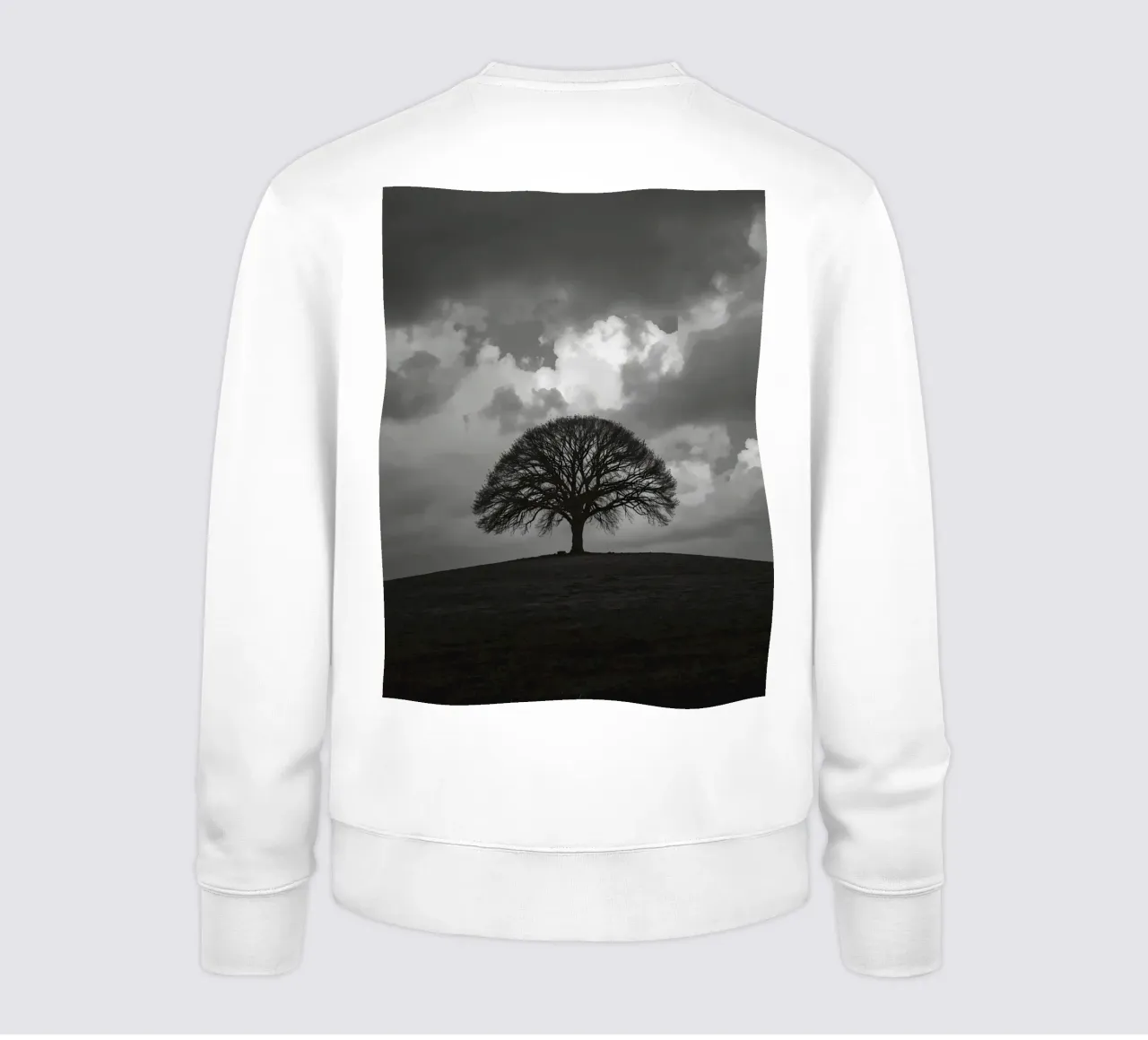 Árbol caducifolio en una colina cubierta de hierba bajo un cielo nublado sudadera de DesignDoodle
