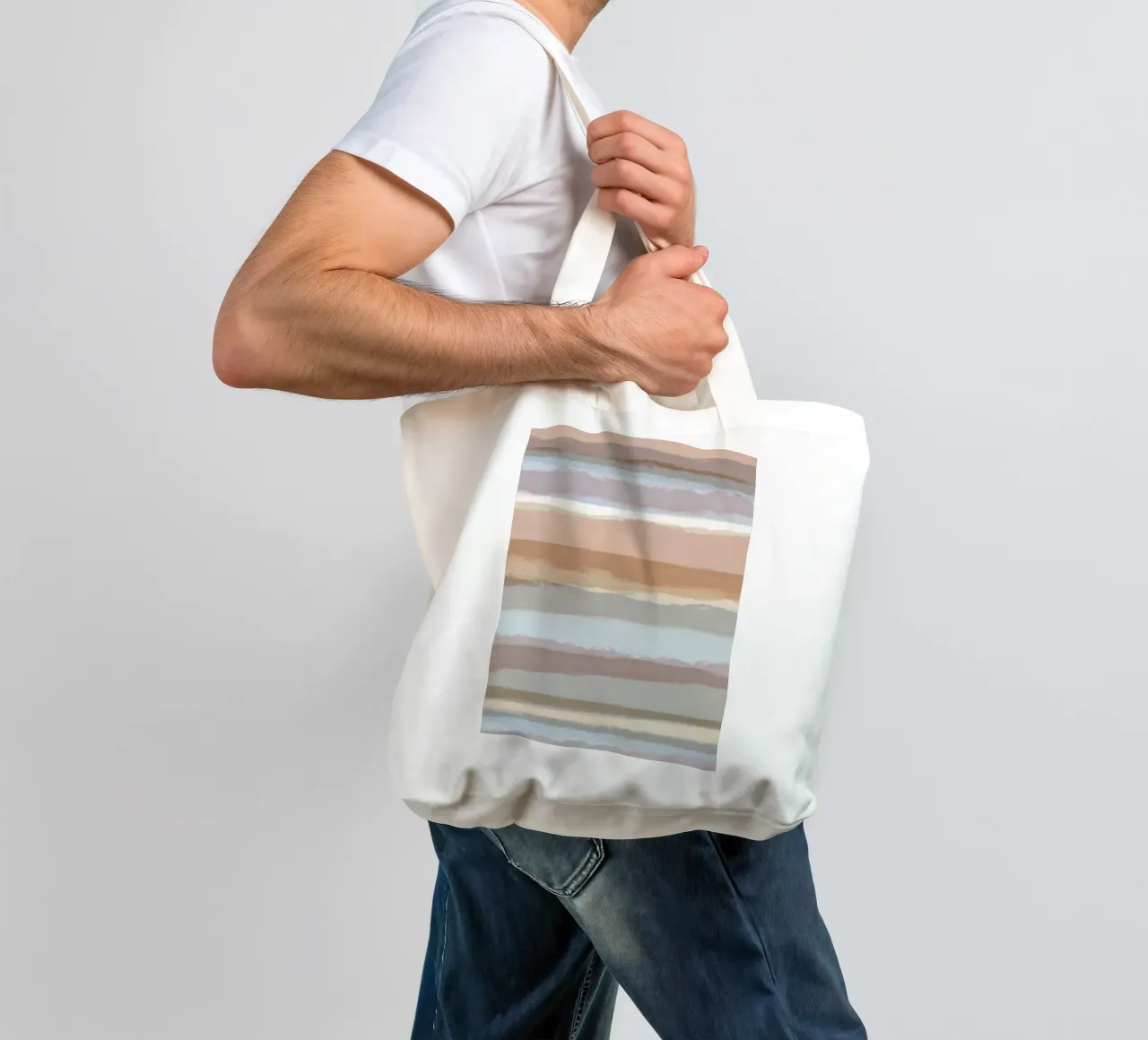 Strips 4C | Pale Blue, Mauve & Warm Neutrals borsa in juta da sabidussi