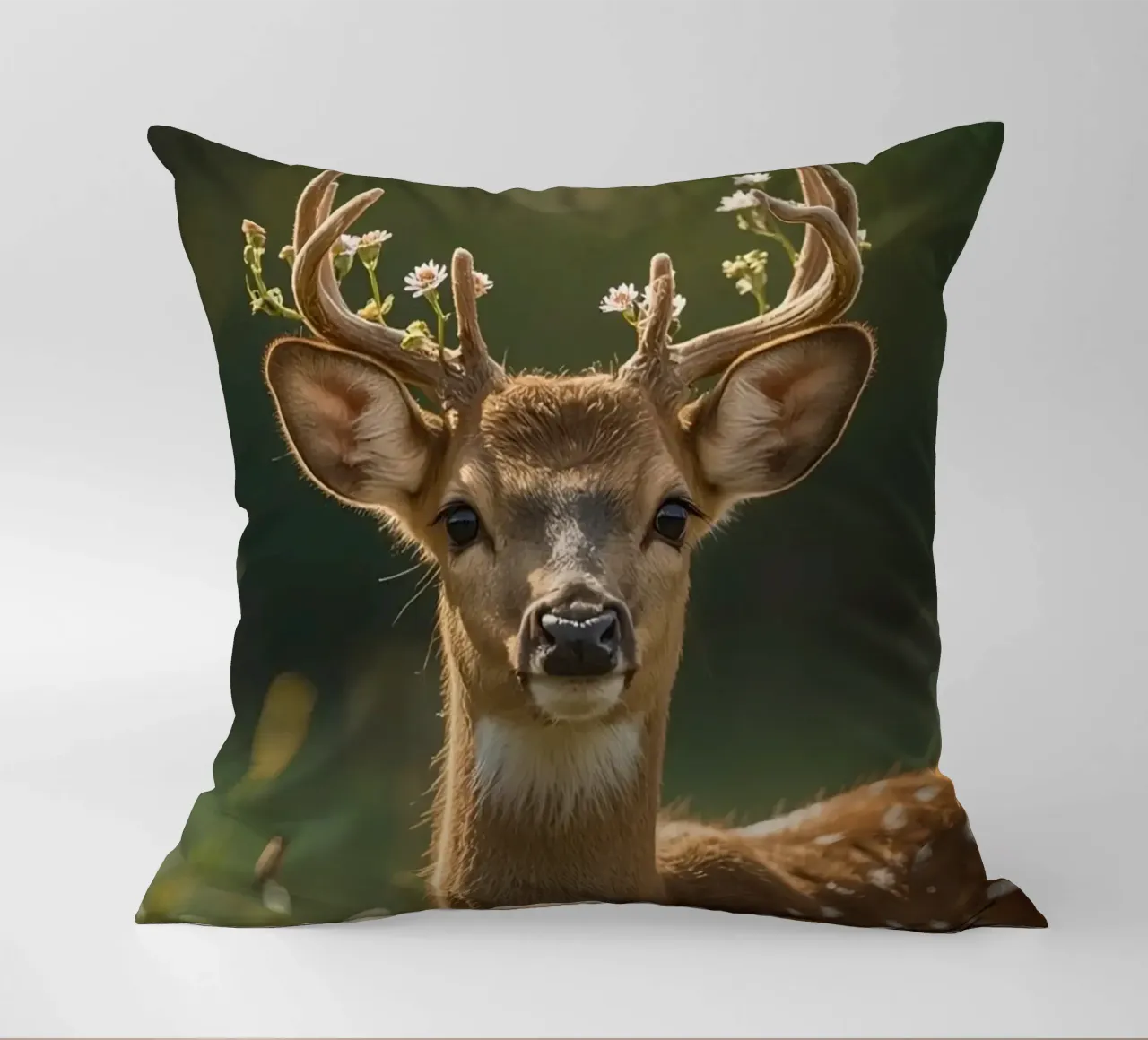 Cervo carino con fiori sulle corna cuscino da DesignDoodle