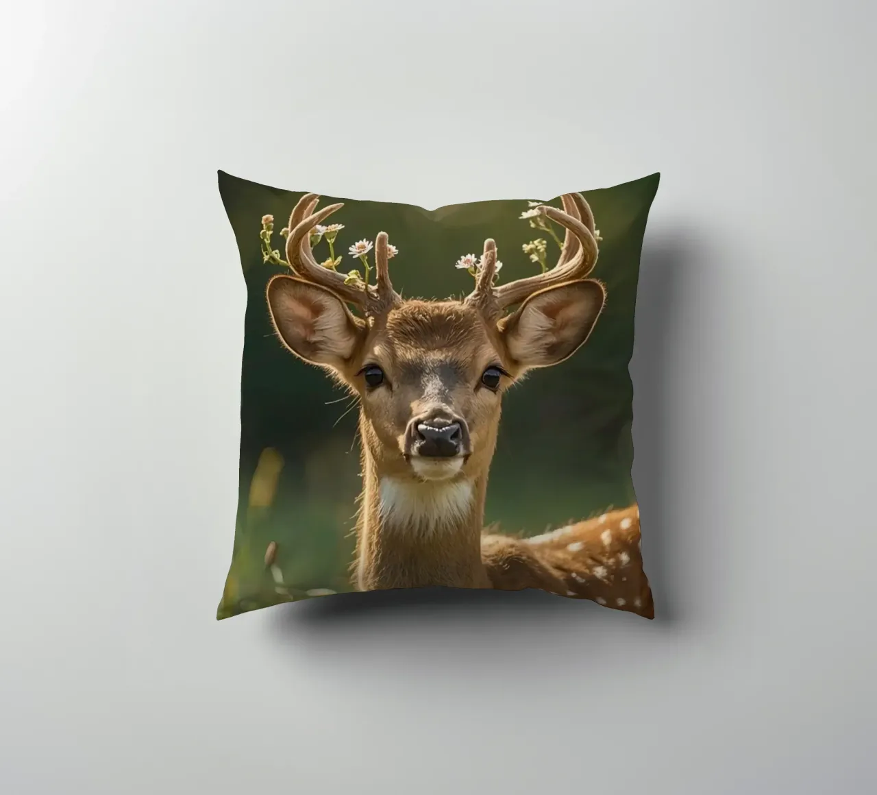 Cervo carino con fiori sulle corna cuscino da DesignDoodle