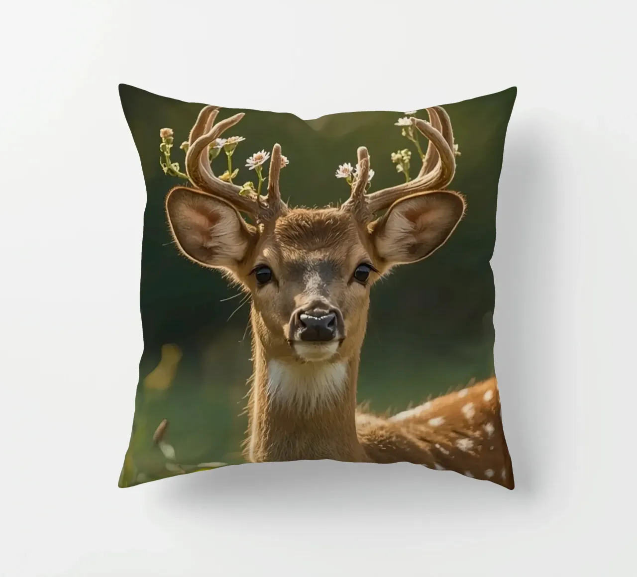 Cervo carino con fiori sulle corna cuscino da DesignDoodle