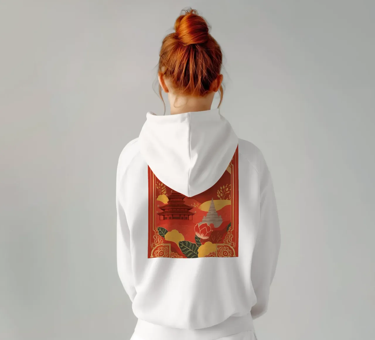 Paesaggio asiatico con tempio e pagoda felpa con cappuccio da DesignDoodle