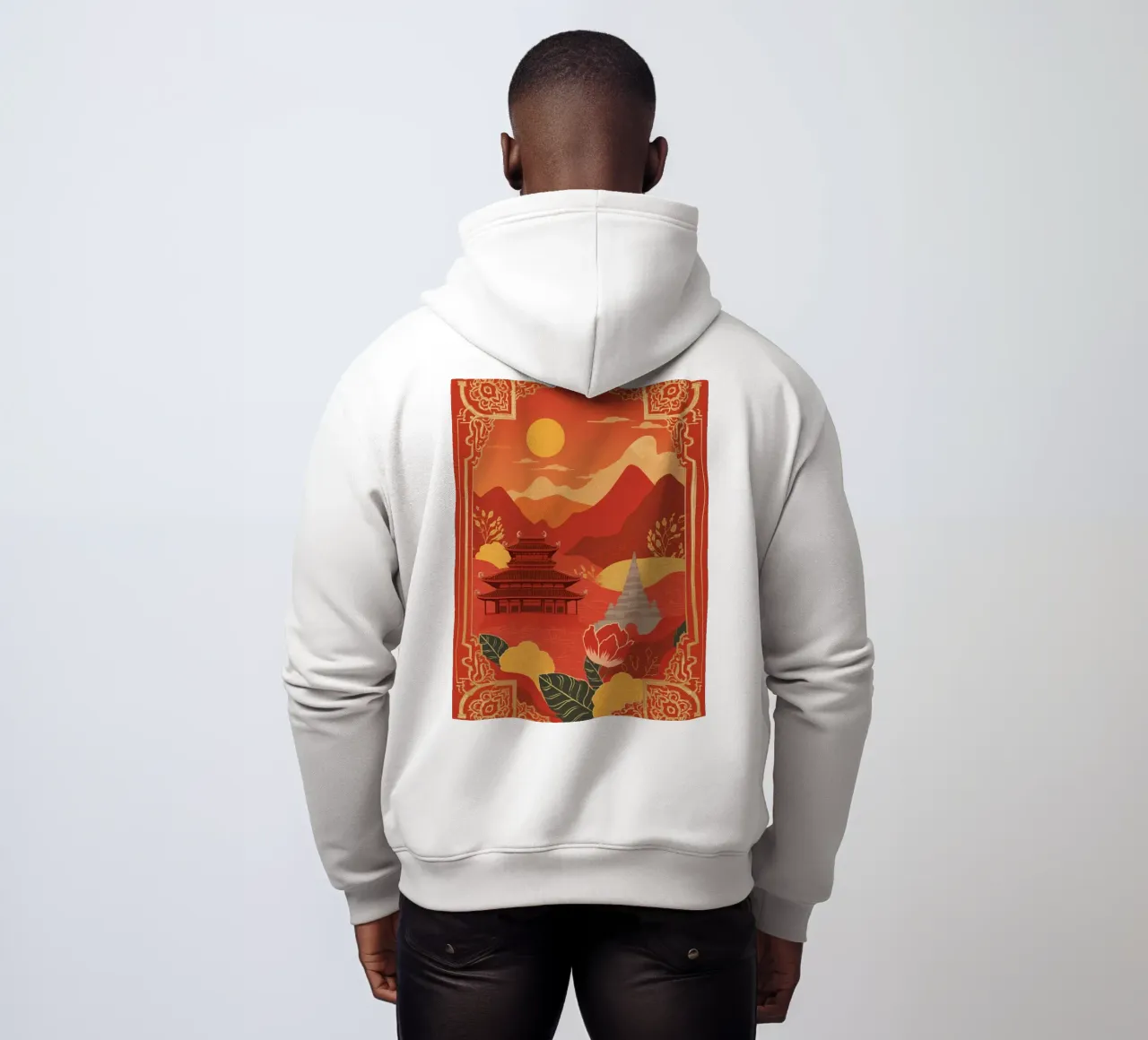 Paesaggio asiatico con tempio e pagoda felpa con cappuccio da DesignDoodle