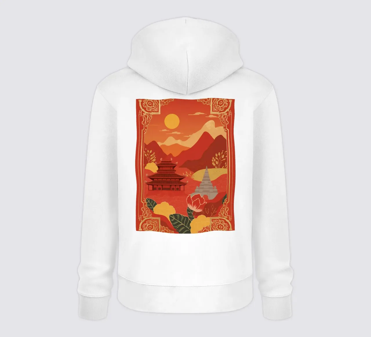 Paesaggio asiatico con tempio e pagoda felpa con cappuccio da DesignDoodle