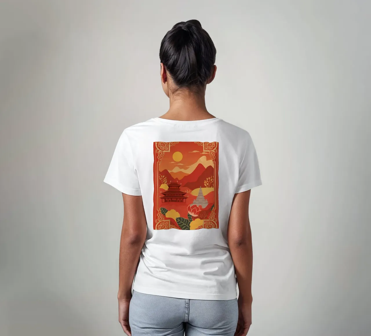 Paesaggio asiatico con tempio e pagoda t-shirt da DesignDoodle