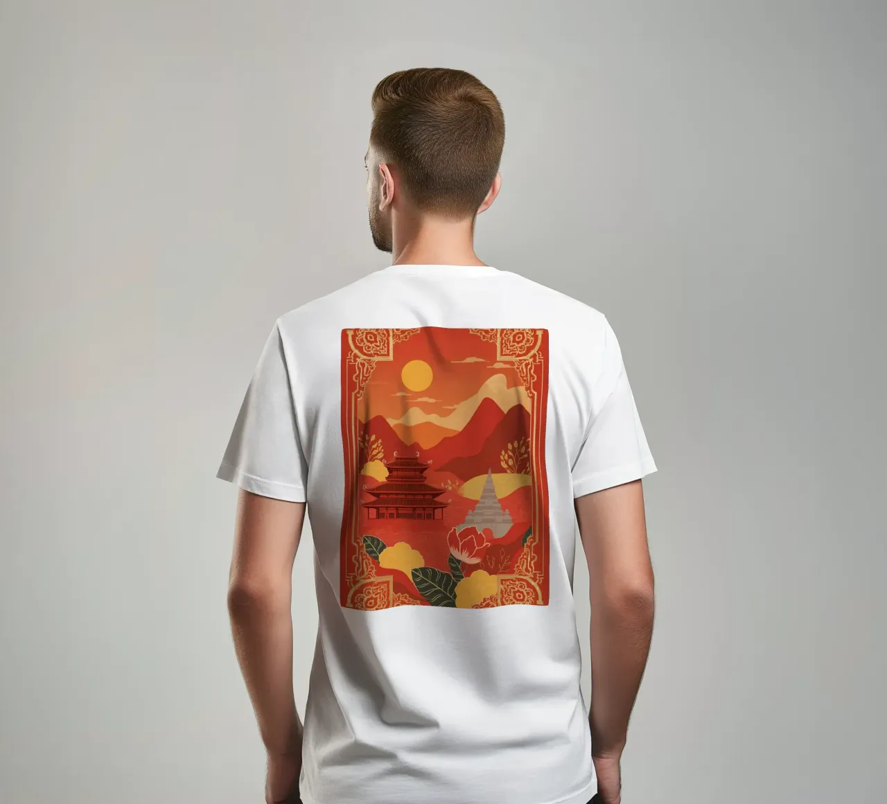 Paesaggio asiatico con tempio e pagoda t-shirt da DesignDoodle