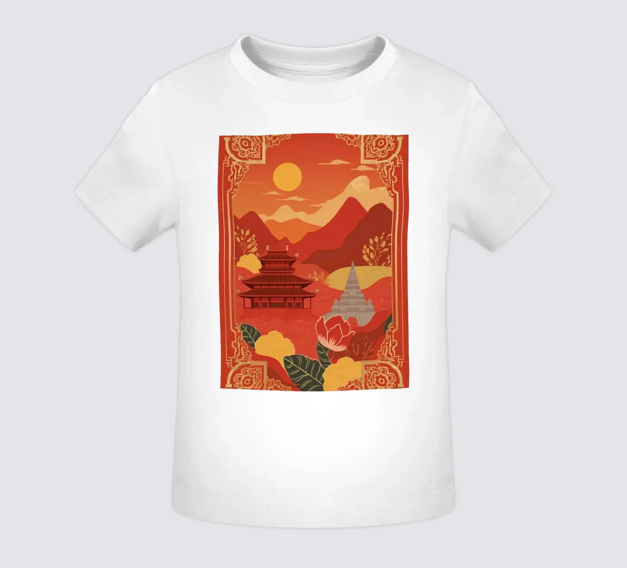 Paesaggio asiatico con tempio e pagoda maglietta neonato da DesignDoodle