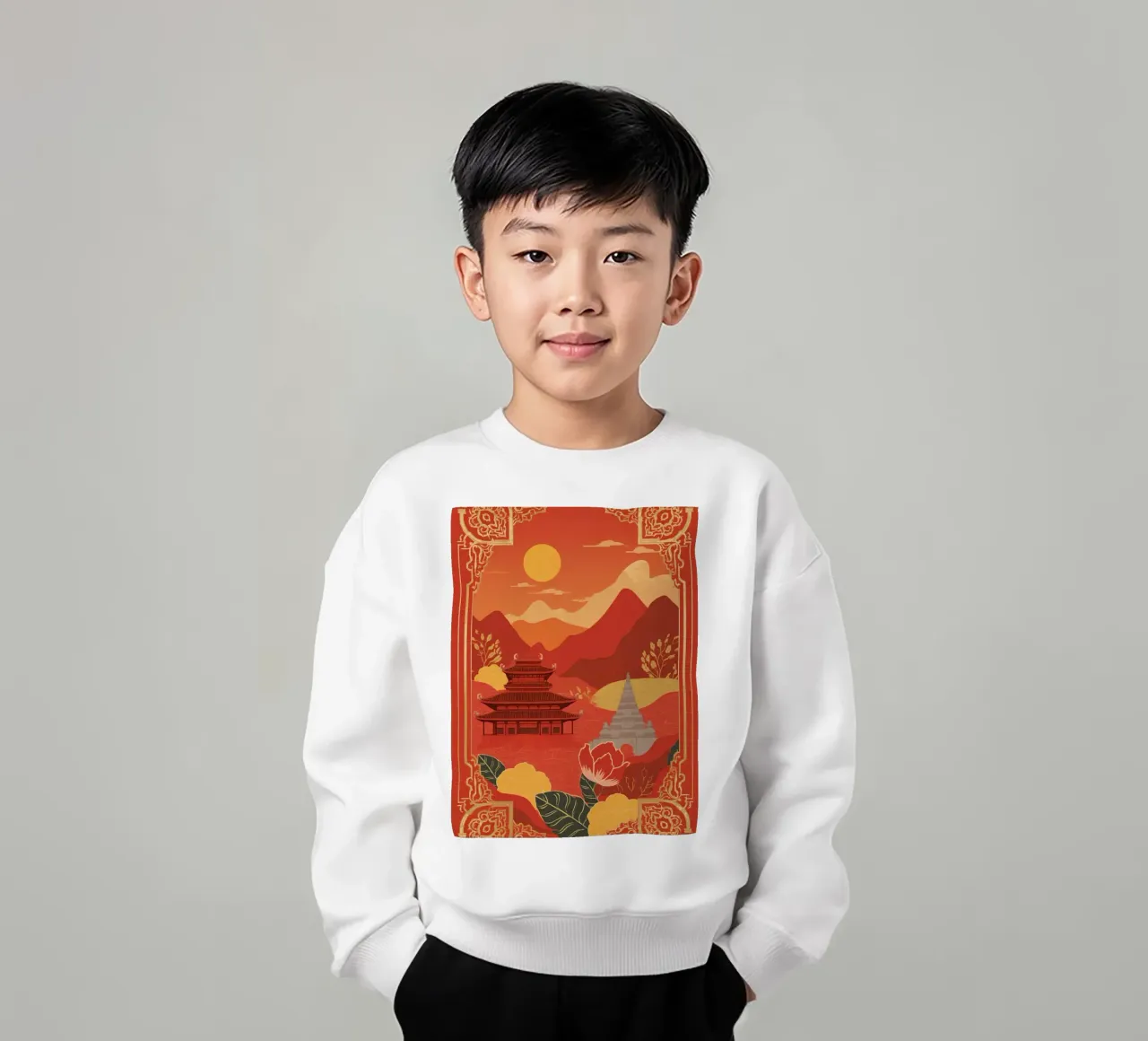 Paesaggio asiatico con tempio e pagoda felpa bambino da DesignDoodle