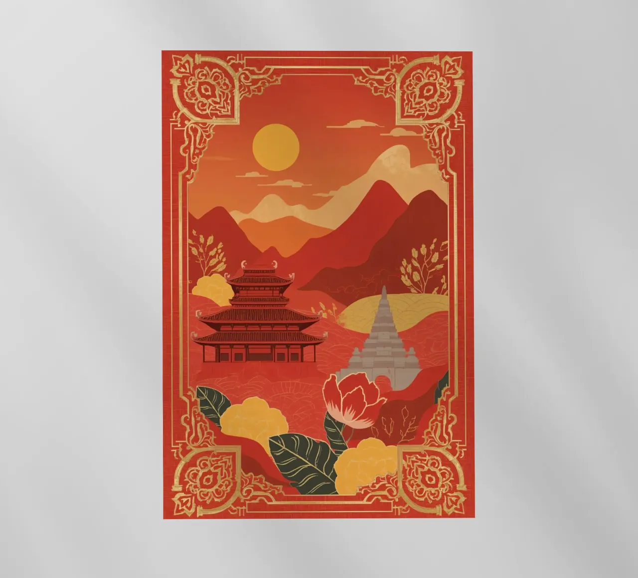 Paesaggio asiatico con tempio e pagoda pellicola backlit da DesignDoodle