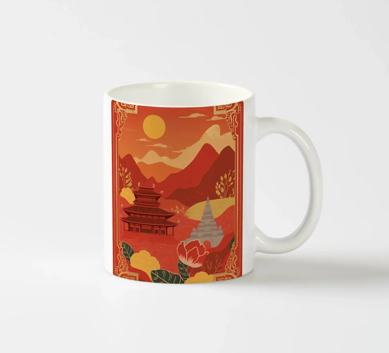 Paesaggio asiatico con tempio e pagoda tazza in ceramica da DesignDoodle