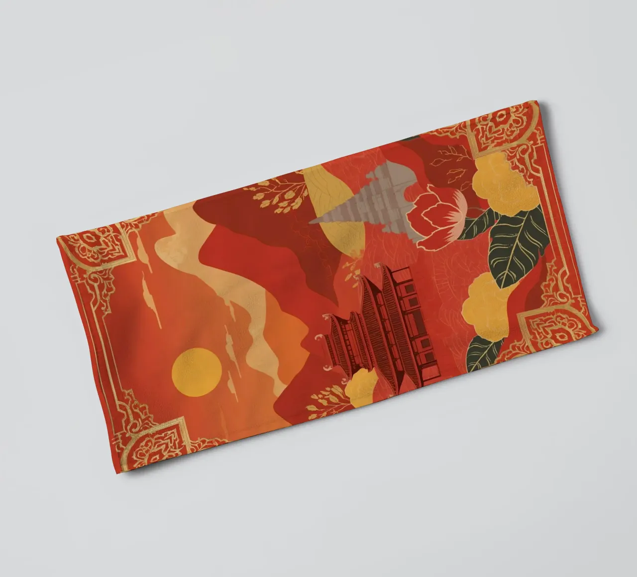 Paesaggio asiatico con tempio e pagoda asciugamano da bagno da DesignDoodle