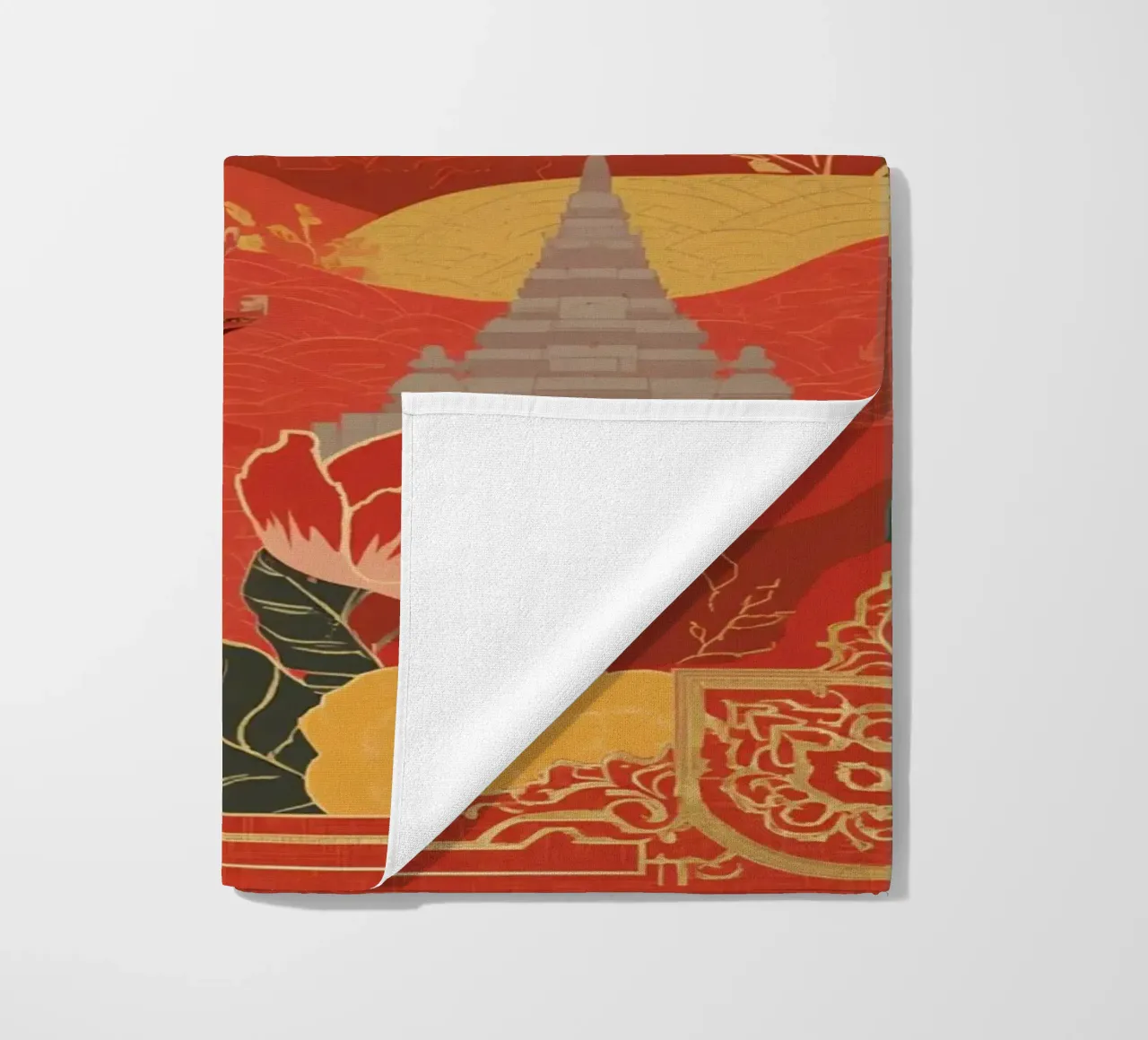 Paesaggio asiatico con tempio e pagoda telo mare da DesignDoodle