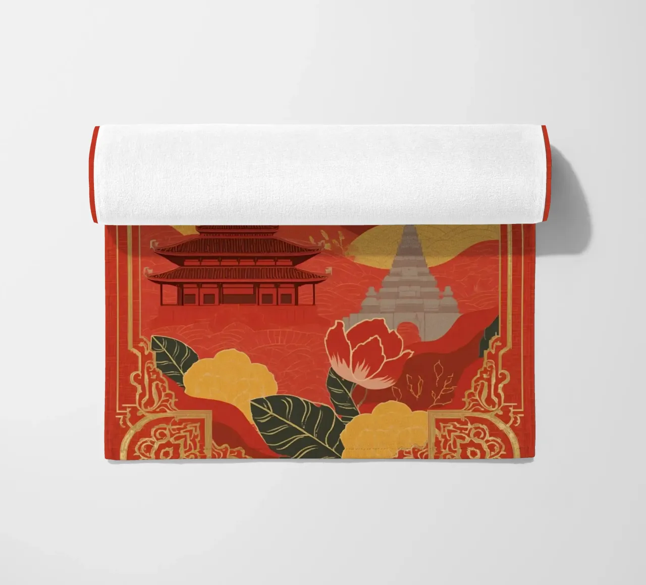 Paesaggio asiatico con tempio e pagoda telo mare da DesignDoodle