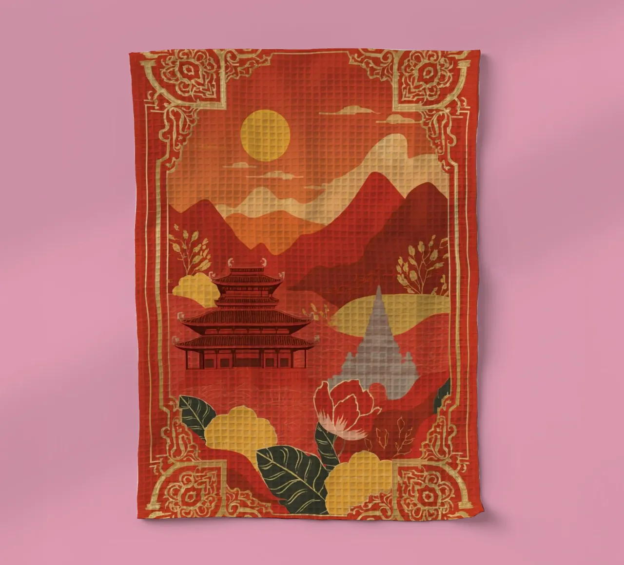 Paesaggio asiatico con tempio e pagoda canovaccio da cucina da DesignDoodle