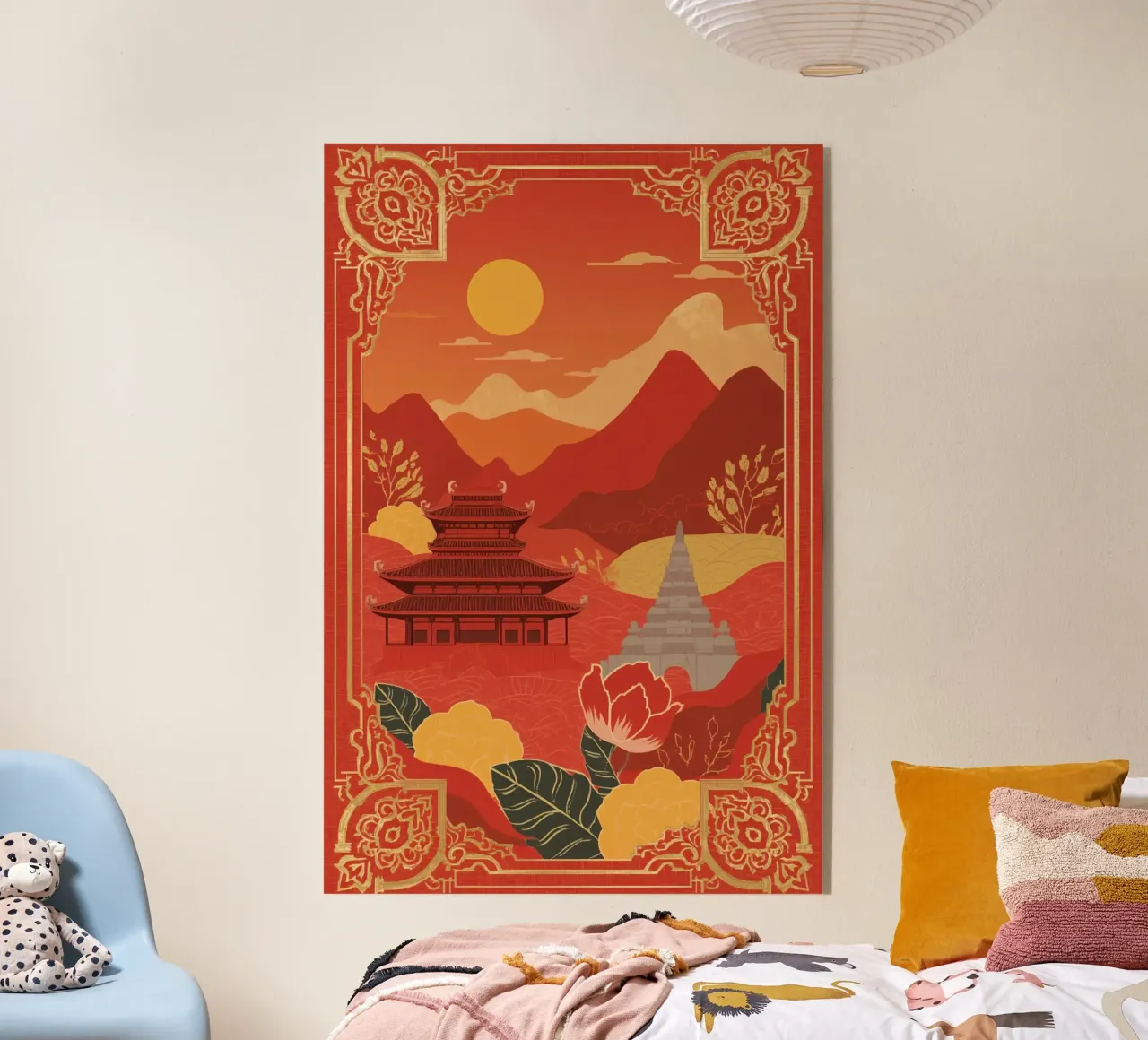 Paesaggio asiatico con tempio e pagoda plexiglass da DesignDoodle