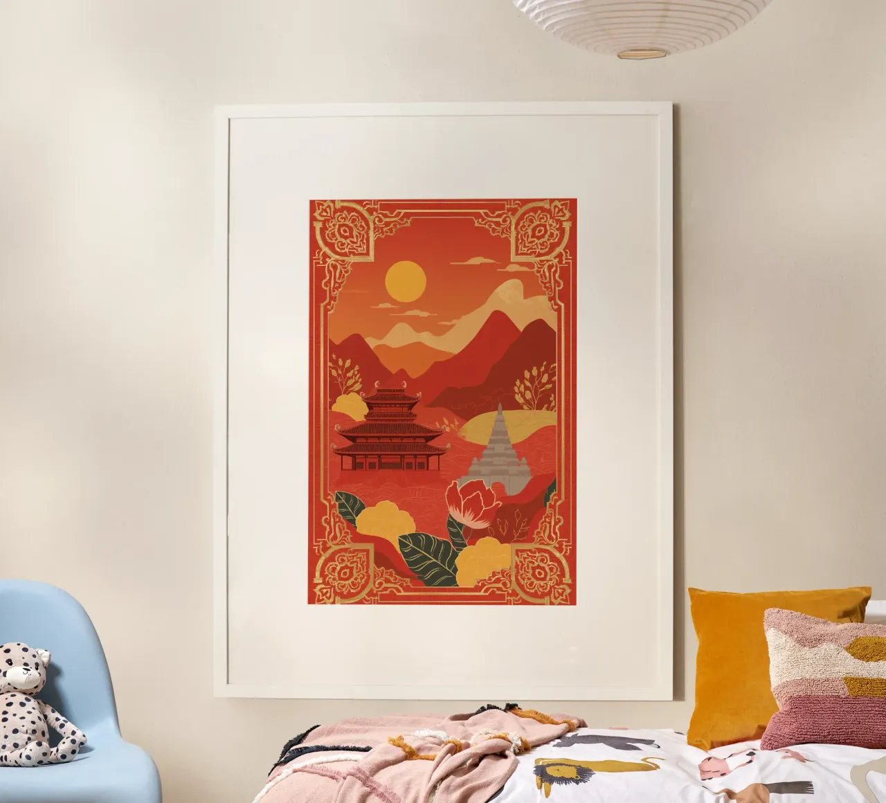 Paesaggio asiatico con tempio e pagoda carta hahnemühle da DesignDoodle