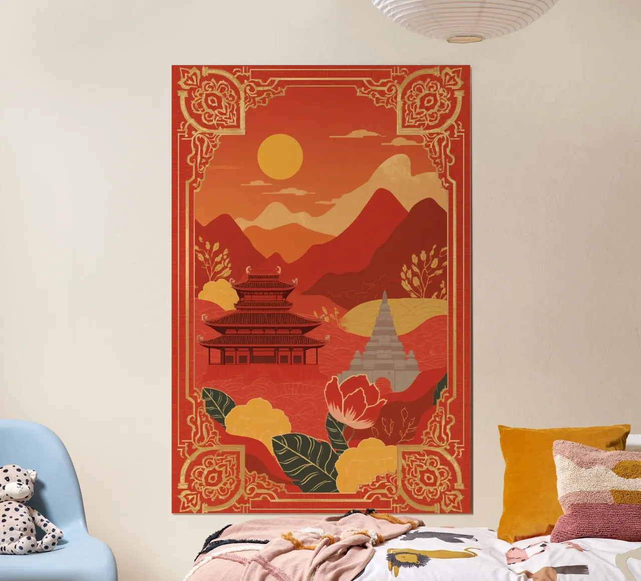 Paesaggio asiatico con tempio e pagoda carta hahnemühle da DesignDoodle