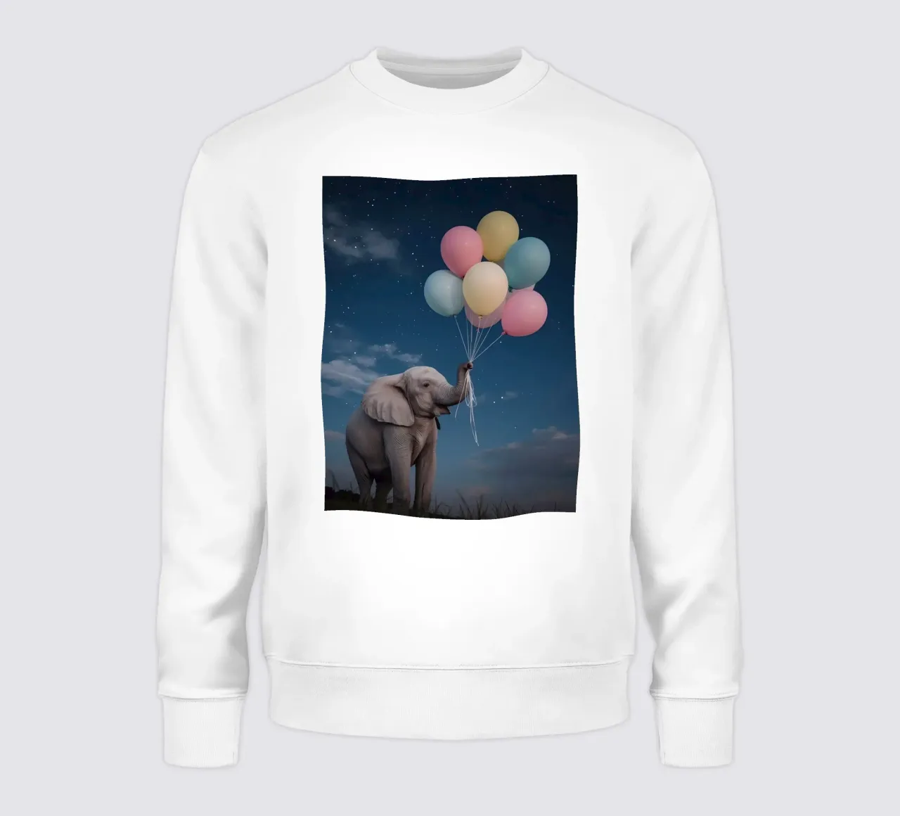 Elefante carino con palloncini in mano di notte felpa da DesignDoodle