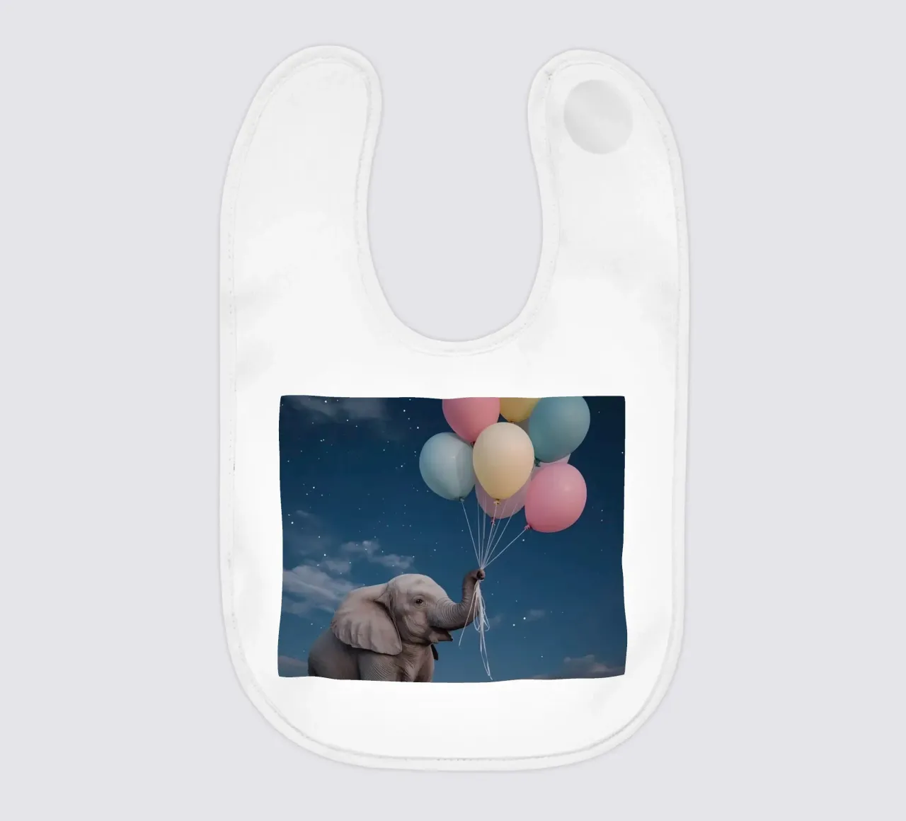 Elefante carino con palloncini in mano di notte bavaglino da DesignDoodle