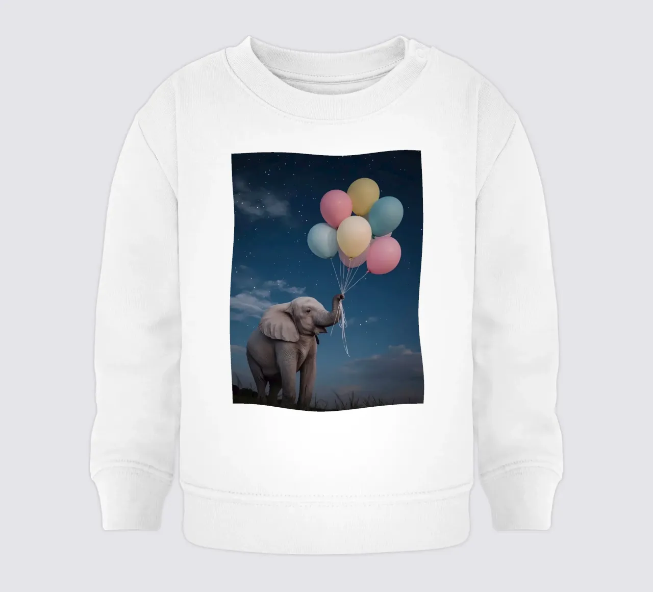 Elefante carino con palloncini in mano di notte felpa neonato da DesignDoodle