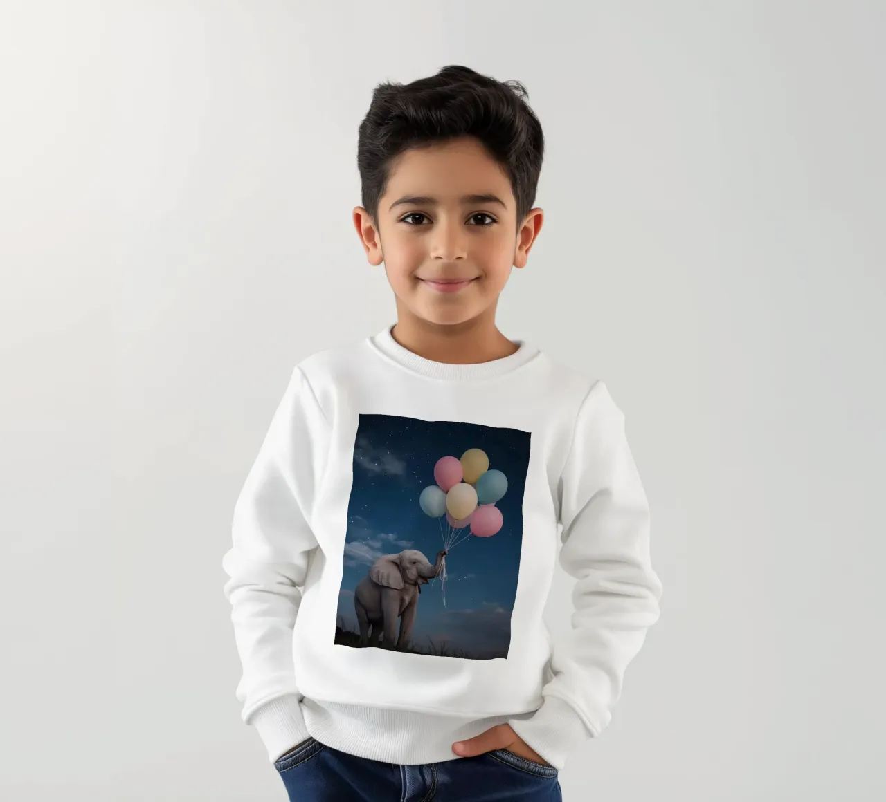 Elefante carino con palloncini in mano di notte felpa bambino da DesignDoodle