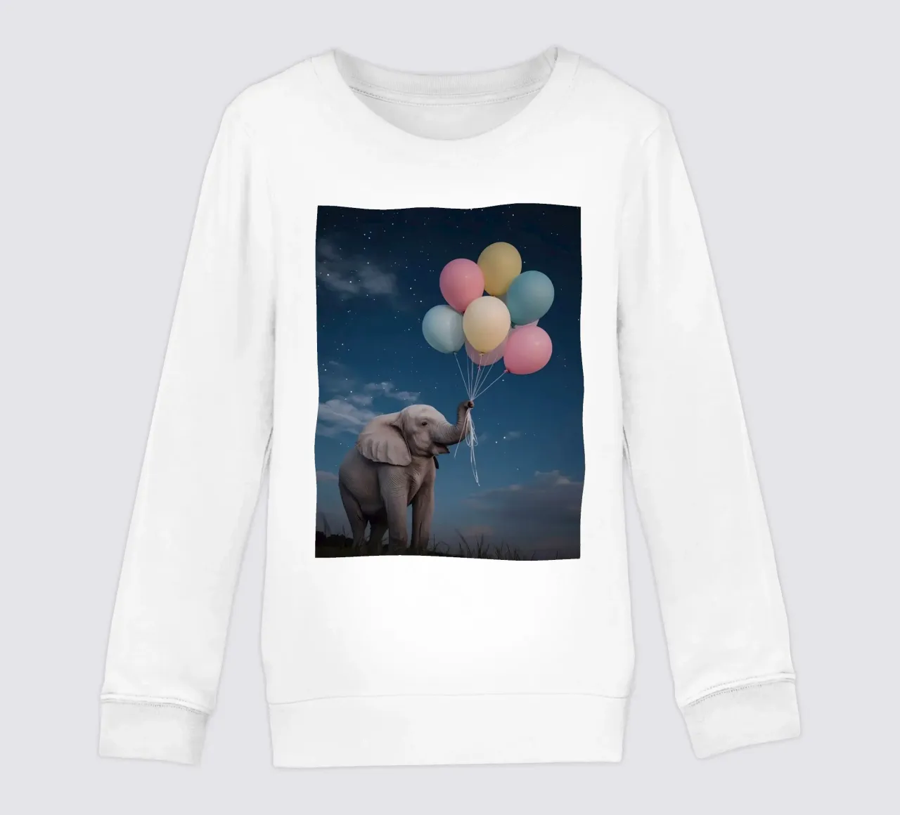 Elefante carino con palloncini in mano di notte felpa bambino da DesignDoodle