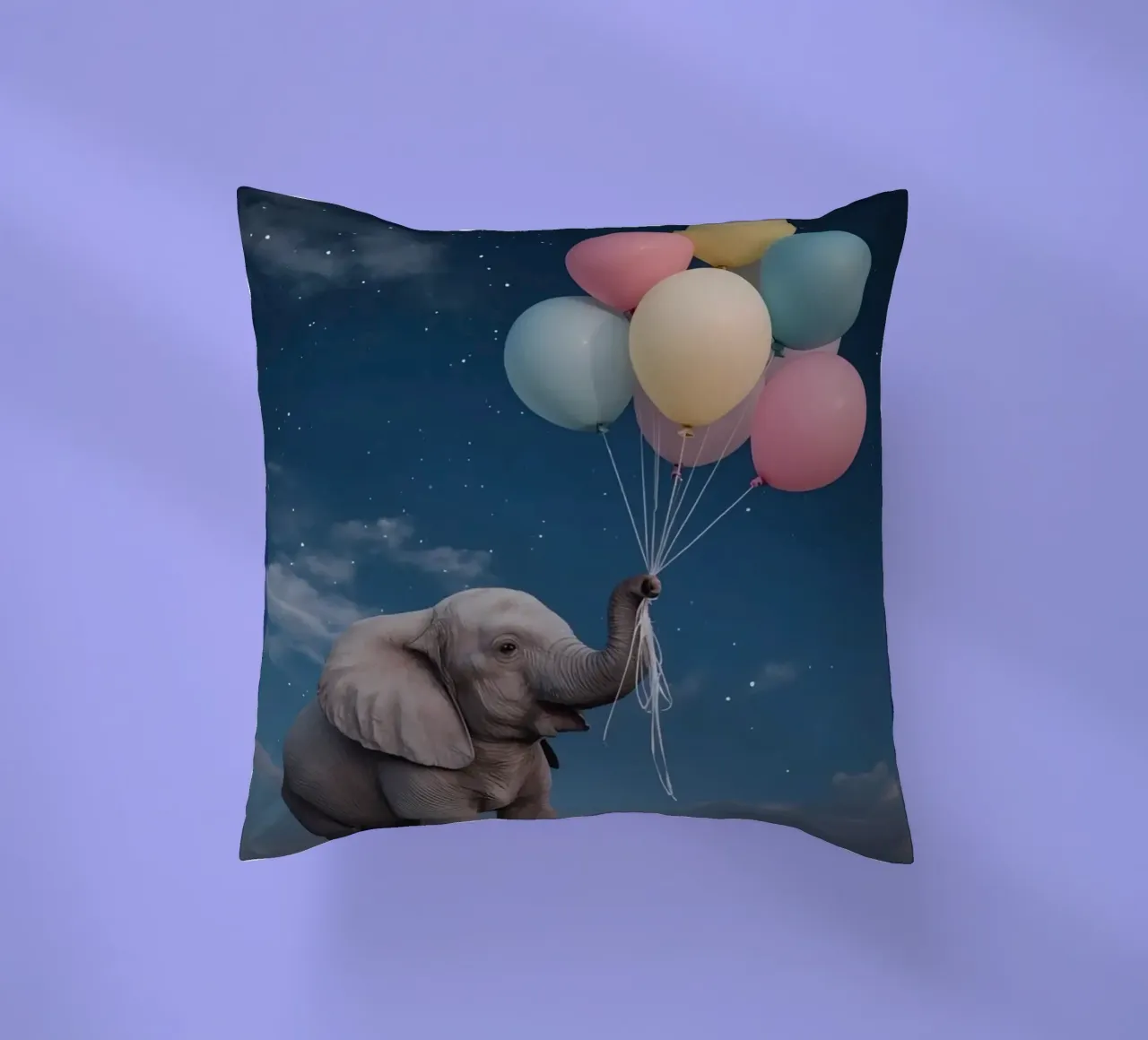 Elefante carino con palloncini in mano di notte cuscino da DesignDoodle