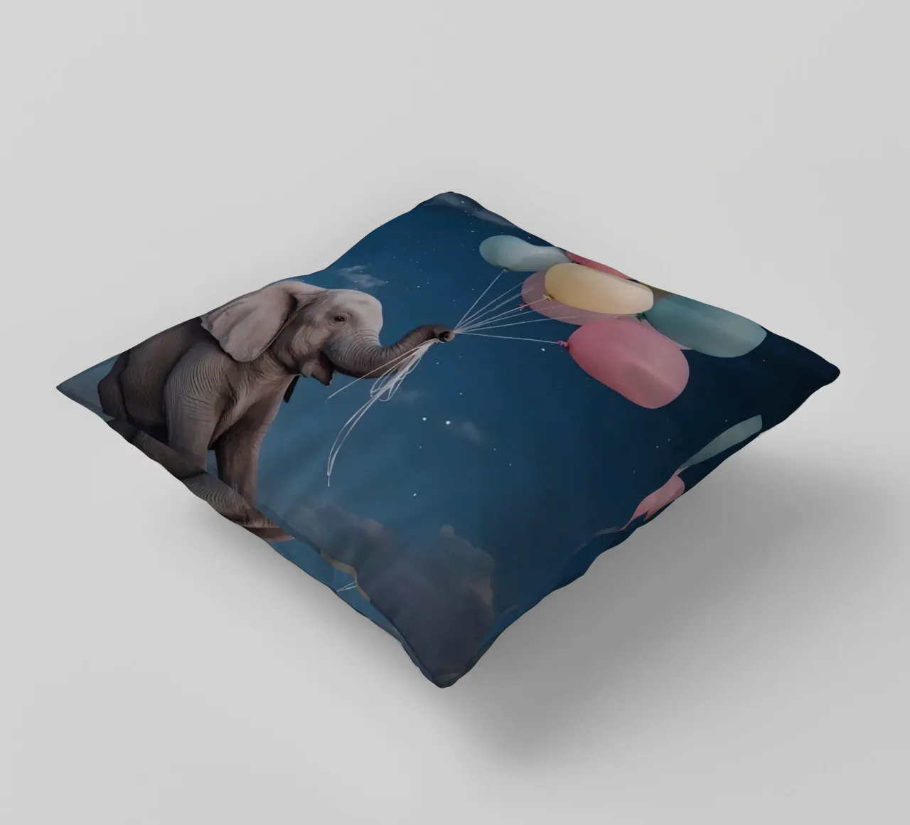 Elefante carino con palloncini in mano di notte cuscino da DesignDoodle
