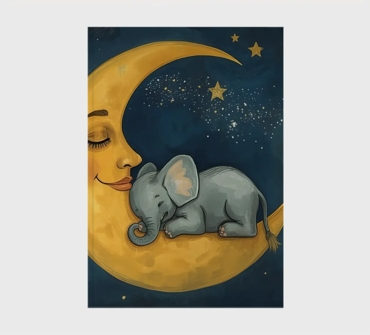 Elephant sleeping on crescent moon with smiling face notebook by DesignDoodle