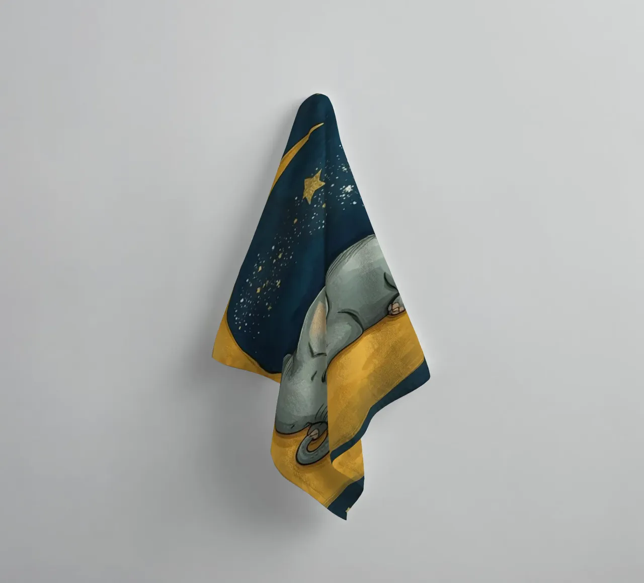 Elephant sleeping on crescent moon with smiling face towel by DesignDoodle