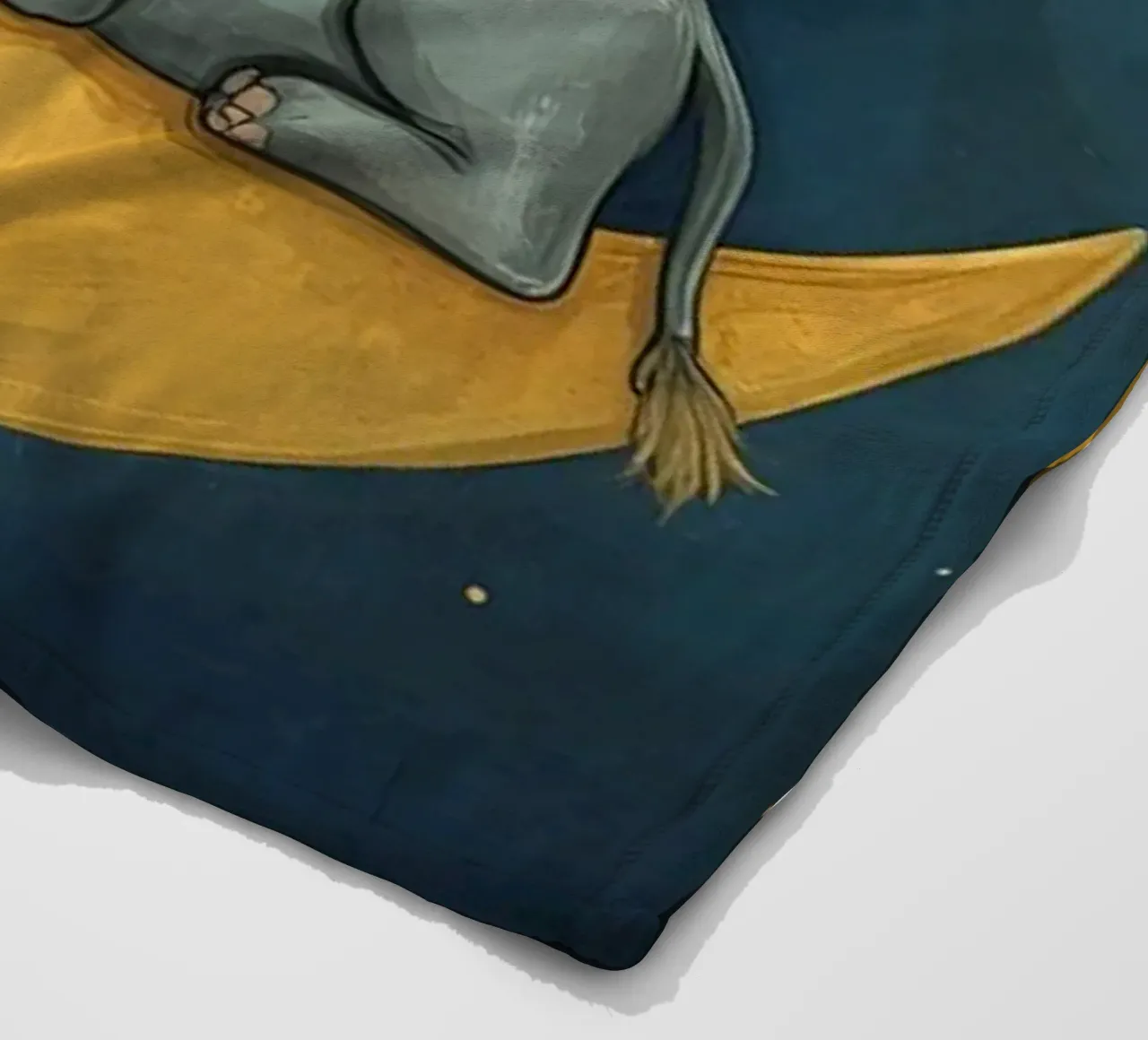 Elephant sleeping on crescent moon with smiling face fleece blanket by DesignDoodle