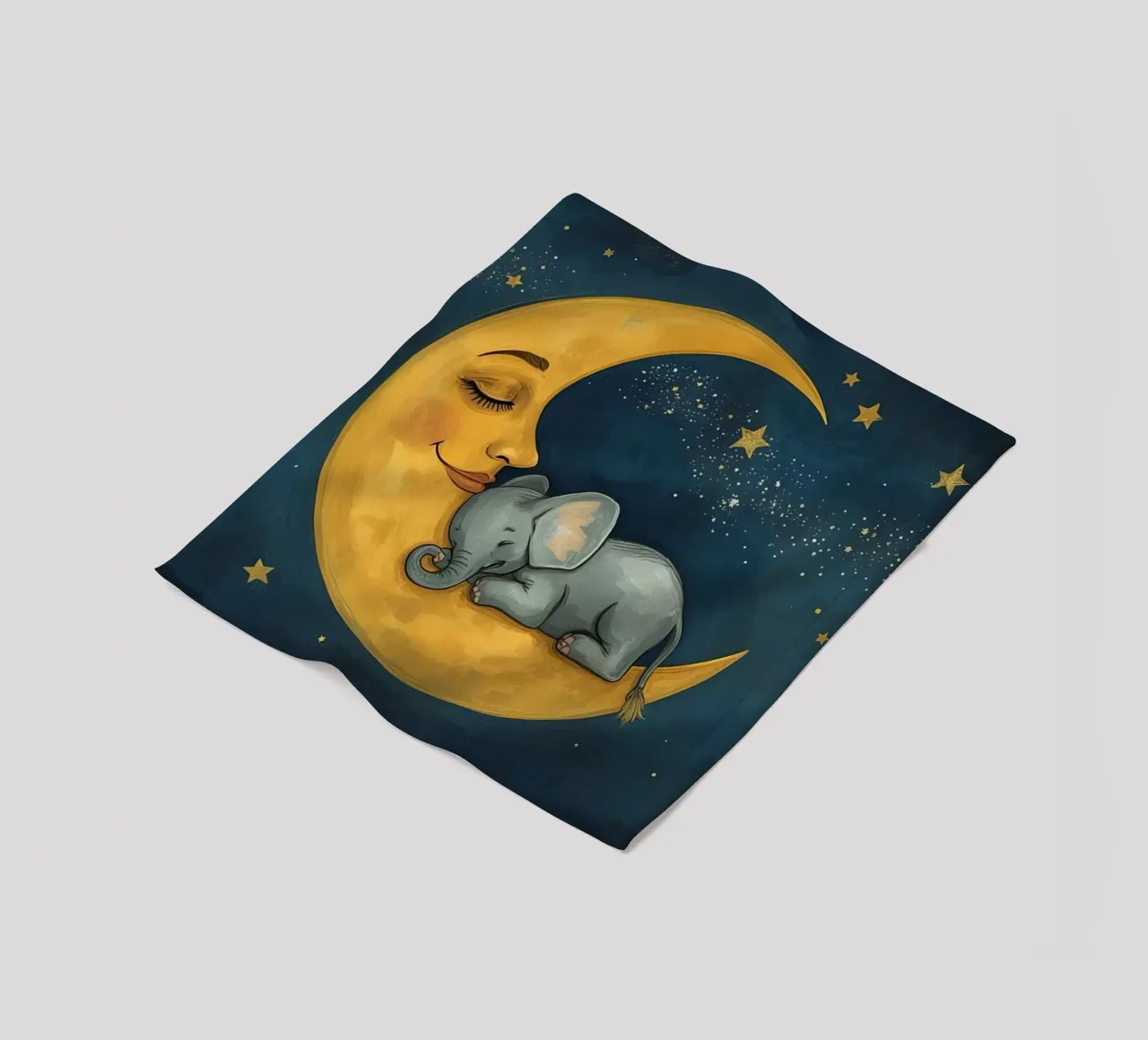 Elephant sleeping on crescent moon with smiling face fleece blanket by DesignDoodle