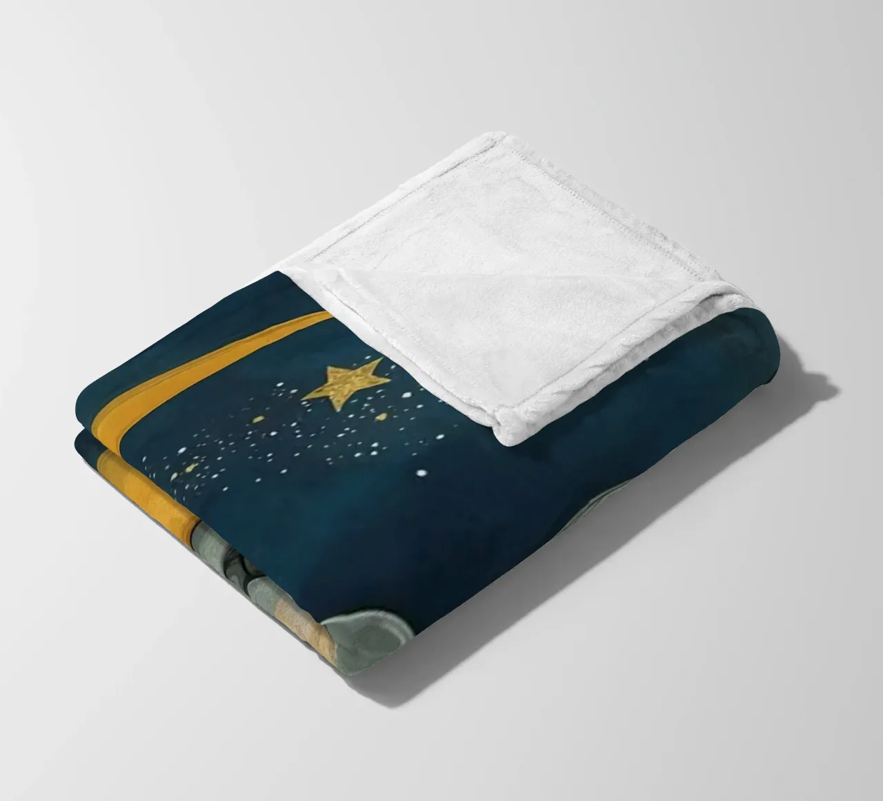 Elephant sleeping on crescent moon with smiling face fleece blanket by DesignDoodle
