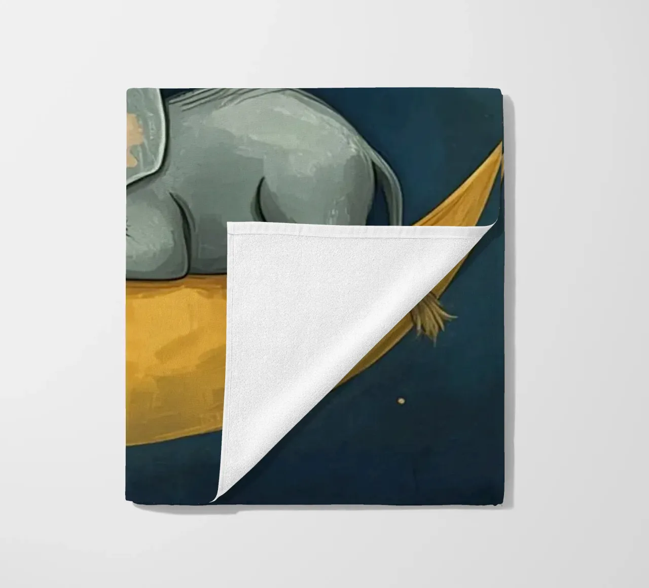 Elephant sleeping on crescent moon with smiling face beach towel by DesignDoodle