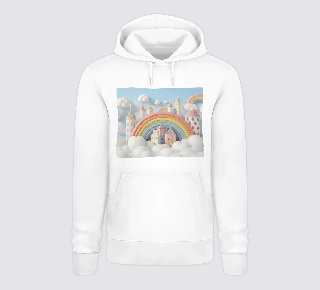 Scena di castello fantasy con arcobaleno e nuvole felpa con cappuccio da DesignDoodle