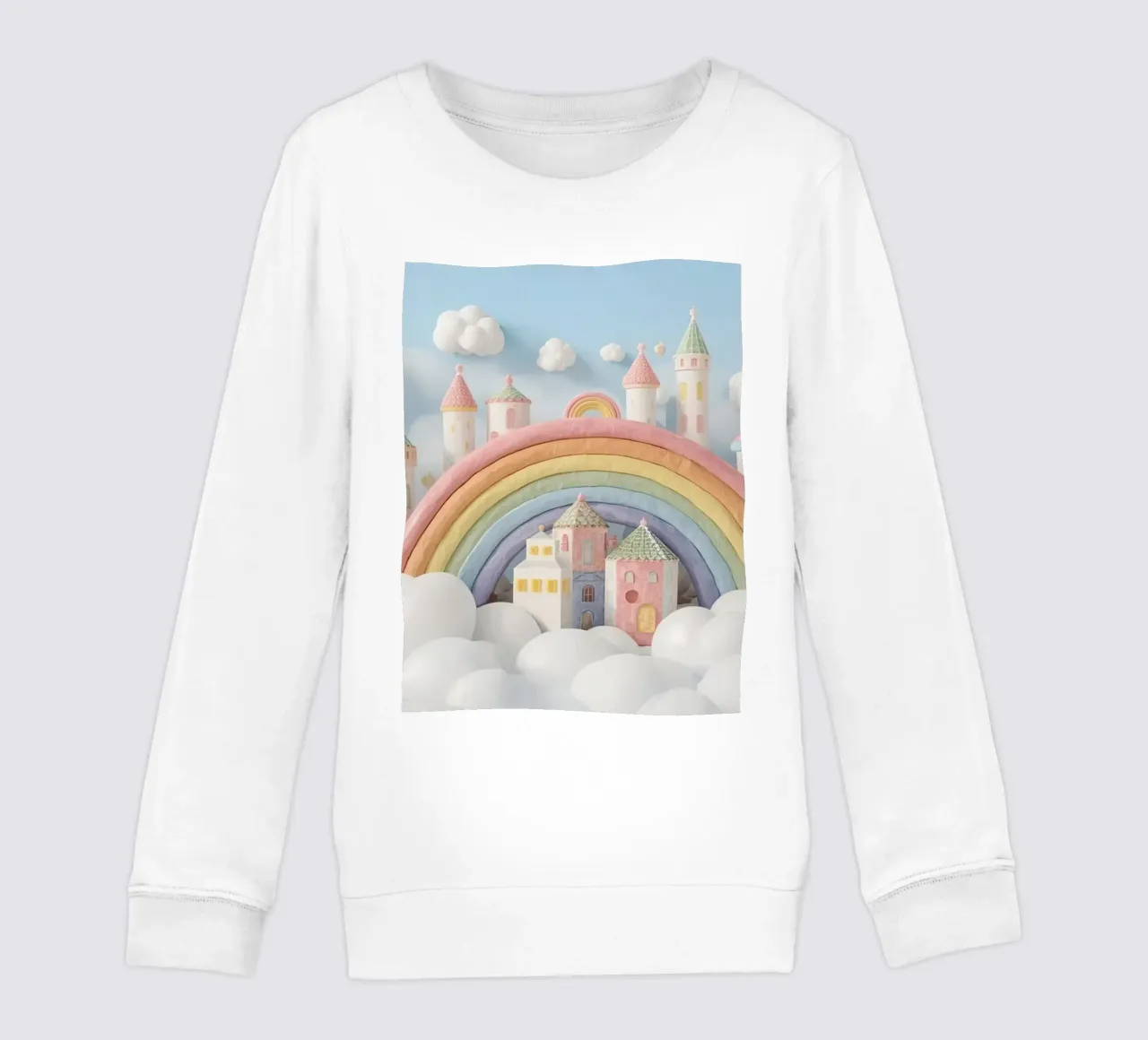Scena di castello fantasy con arcobaleno e nuvole felpa bambino da DesignDoodle