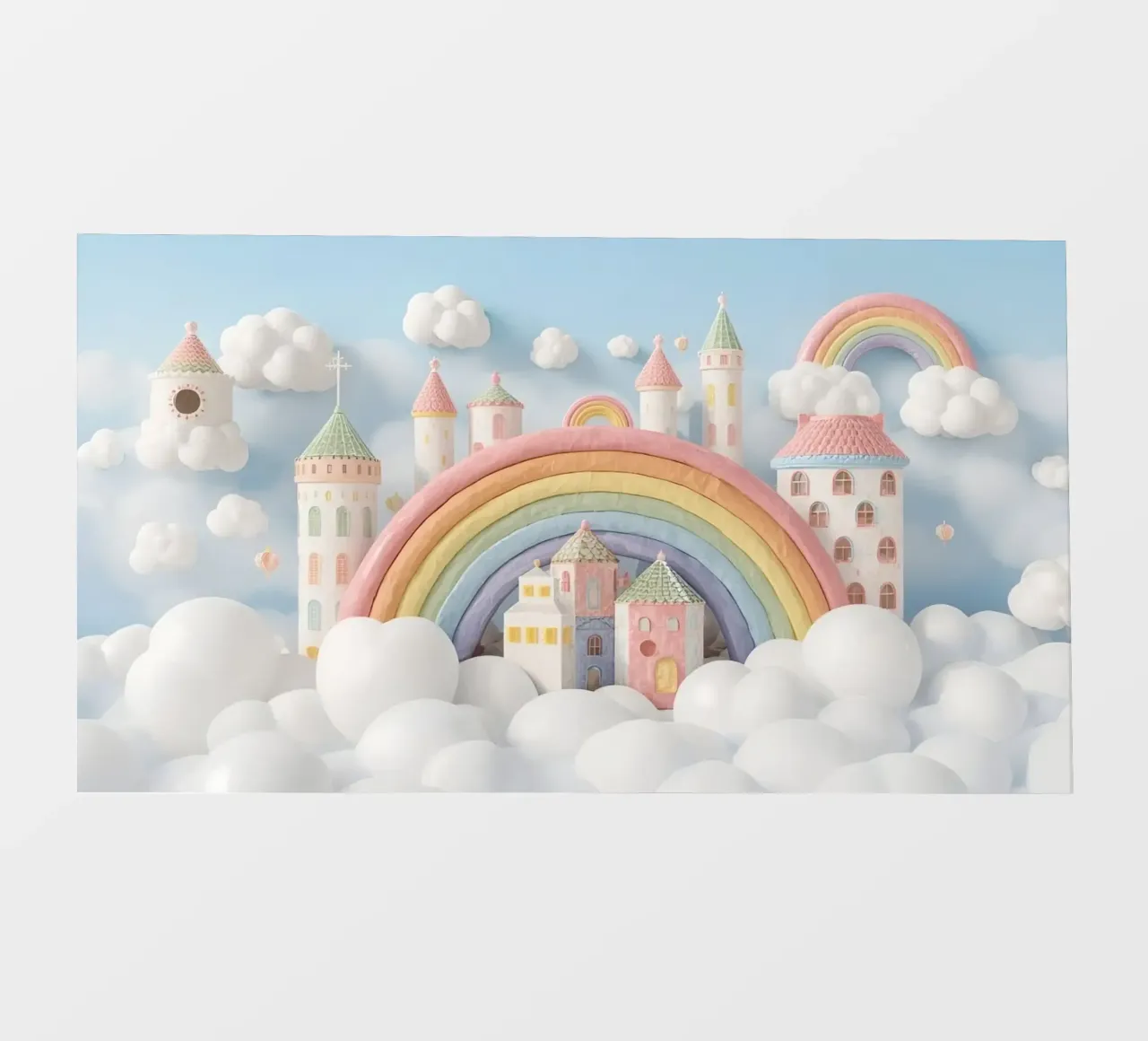 Scena di castello fantasy con arcobaleno e nuvole telo in pvc da DesignDoodle
