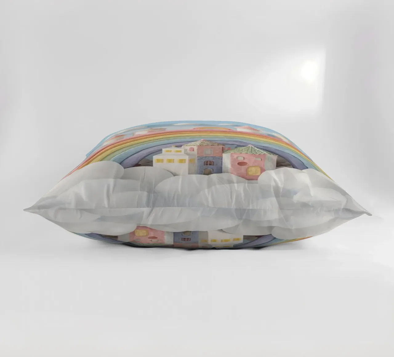 Scena di castello fantasy con arcobaleno e nuvole cuscino da DesignDoodle